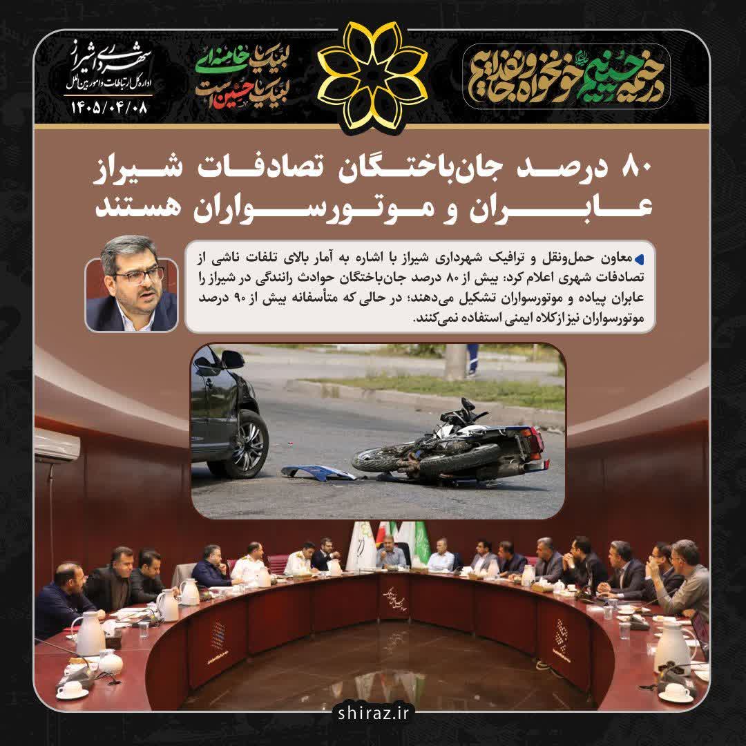 ۸۰ درصد جان‌باختگان تصادفات شیراز عابران و موتورسواران هستند